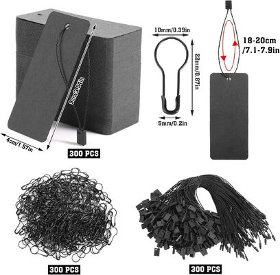 Uncoated Black Paper Price Tags with String and Safety Pins 1.57x3.54 Inch