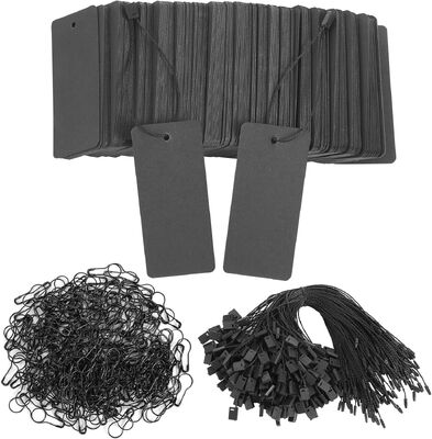 Uncoated Black Paper Price Tags with String and Safety Pins 1.57x3.54 Inch