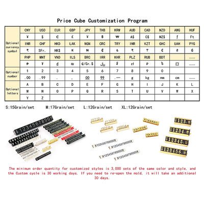 140 pcs The 5*3mm price cubes are made from black glossy plastic and have embossed white lettering