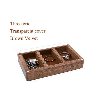Three Slots Black Walnut Jewelry Box Organizer For Wedding Rings Necklace Earring