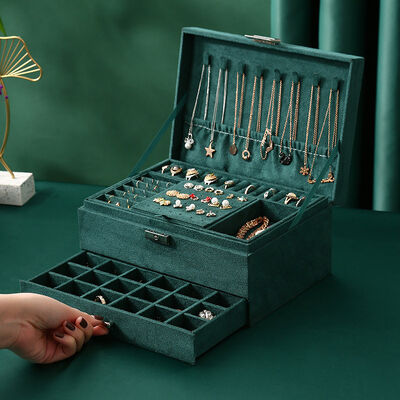 Handmade Velvet Wooden Jewelry Box Organizer For Necklace Earring Ring Bracelet