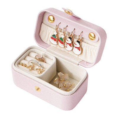 Portable Pearlescent Mauve Pink Jewelry Organizer Box for Travel Convenience in PU Material