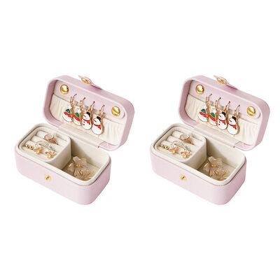 Portable Pearlescent Mauve Pink Jewelry Organizer Box for Travel Convenience in PU Material
