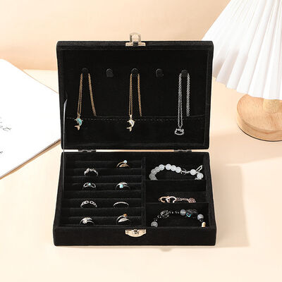 Buckle Closure Black Velvet Jewelry Storage Box for Organizing and Display