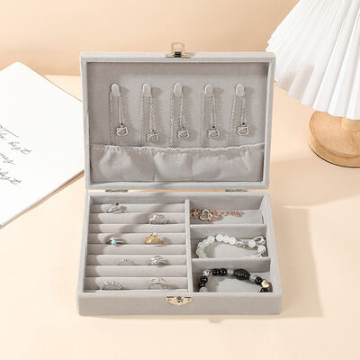 Jewelry Organizer Display Case Grey Velvet Storage Box With Buckle In White