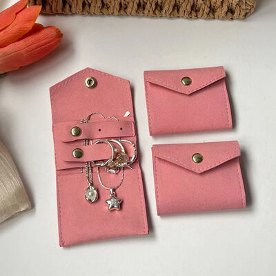 Compact Strawberry Pink Jewelry Organizer Bag for Rings Earrings Necklace 6x5.5cm