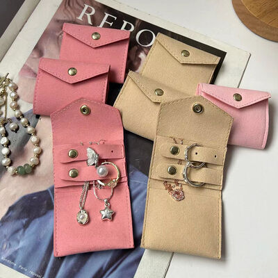 Mini Beige Travel Jewelry Organizer Soft Microfiber Storage Bag