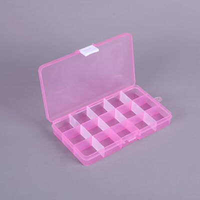 Pink Plastic Jewelry Organizer Box with 15 Grid Removable Dividers