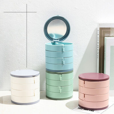 White Rotating Jewelry Organizer Box 10x10x10cm For Compact Storage