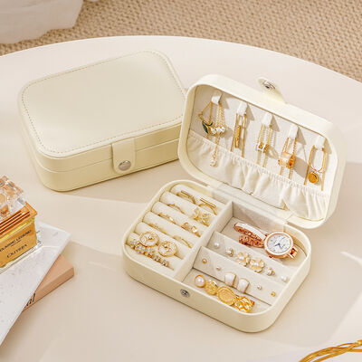 Travel PU Leather Square Jewelry Organizer Box White with Velvet Lining