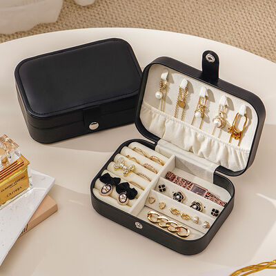 Square Medium Travel Jewelry Organizer Box with Velvet Lined Interior and Secure Closure
