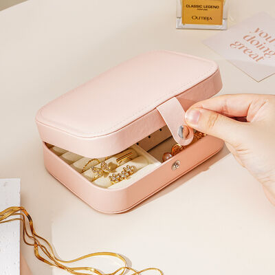 Square Medium Travel Jewelry Organizer Box with Velvet Lined Interior and Secure Closure