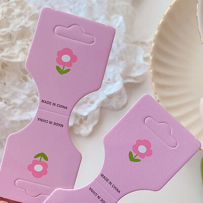 Embossed Folding Hair Tie Cards Pink Purple Floral 100pcs 9 x 3.5 cm