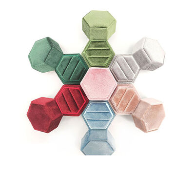 G118 Pink Velvet Hexagon Ring Box Elegant Jewelry Organizer for Gifts