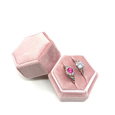 G118 Pink Velvet Hexagon Ring Box Elegant Jewelry Organizer for Gifts