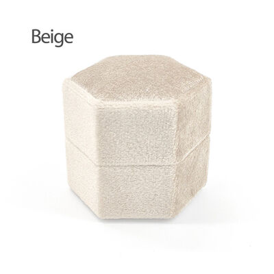 Beige Velvet Hexagon Ring Jewelry Organizer Boxes 5cm for Gifts
