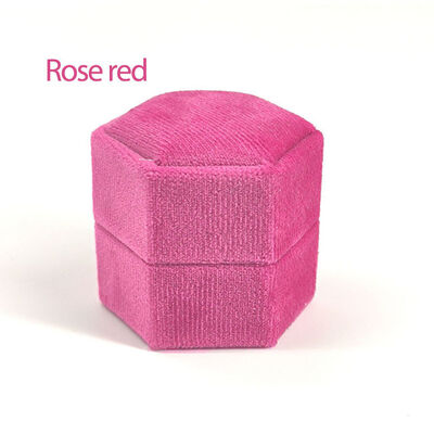 Rose Red Velvet Engagement Ring Case Jewelry Gift Box Hexagonal