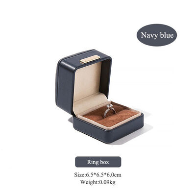 Navy Blue PU Leather Ring Box Jewelry Storage Box For Weddings