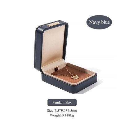 Navy Blue PU Leather Ring Box Jewelry Storage Box For Weddings