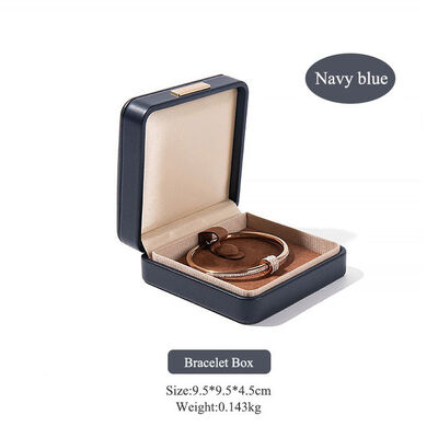 Navy Blue PU Leather Ring Box Jewelry Storage Box For Weddings