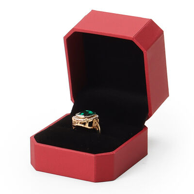 Red Leatherette Octagon Ring Box Velvet Jewelry Packaging