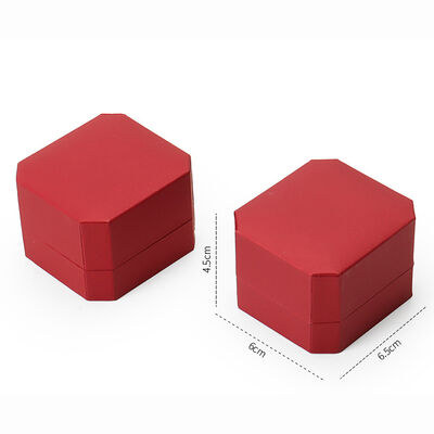 Red Leatherette Octagon Ring Box Velvet Jewelry Packaging