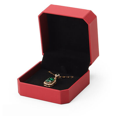 Red Leatherette Octagon Jewelry Box with Velvet Interior