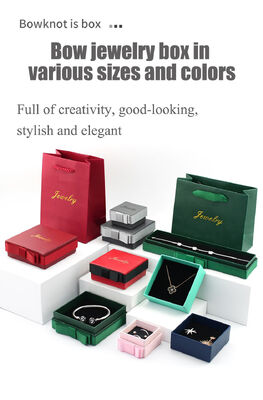 Dark Green Paper Jewelry Box 5x5x3cm Bowknot Ring Packaging Box