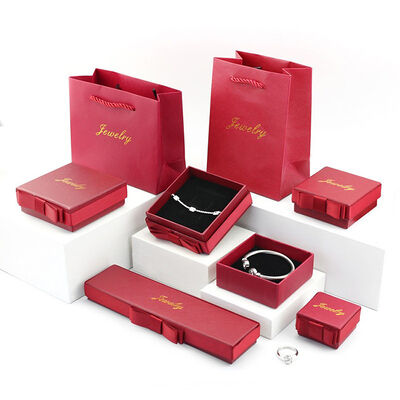 Red Bow Specialty Hard Paper Necklace Bracelet Watch Jewelry Packing Boxes for Gift Presentation