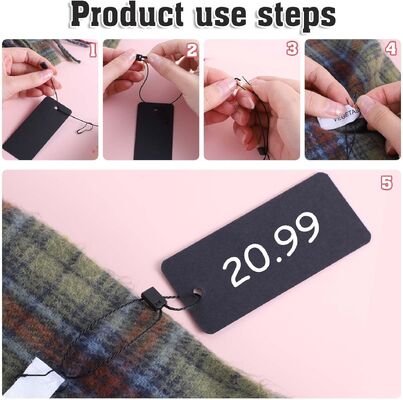 Uncoated Black Paper Price Tags with String and Safety Pins 1.57x3.54 Inch