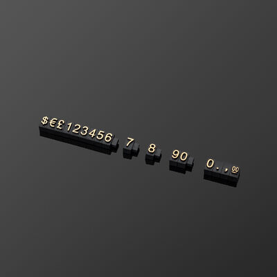 AP1-5-3 Jewellery Price Cubes are made from black glossy plastic and have embossed lettering