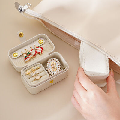 PU Leather Jewelry Storage Box Organizer For Rings Earrings And Lipstick In Place