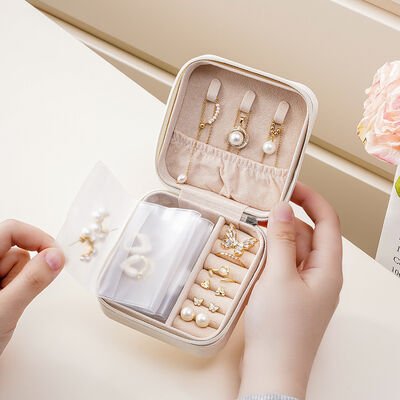 Square PU Leather Travel Jewelry Box Organizer For Rings Earrings Necklace Storage