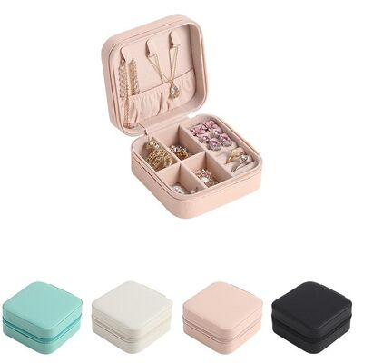 Square PU Leather Travel Jewelry Box Organizer For Rings Earrings Necklace Storage