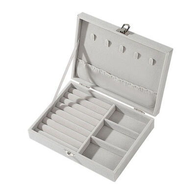 Jewelry Organizer Display Case Grey Velvet Storage Box With Buckle In White