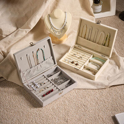 Jewelry Organizer Display Case Grey Velvet Storage Box With Buckle In White