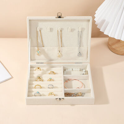 White Velvet Jewelry Storage Box with Buckle , Jewelry Organizer Display Case