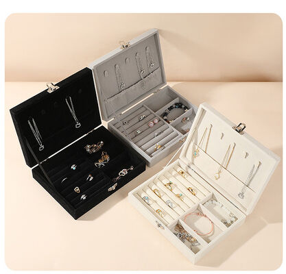 White Velvet Jewelry Storage Box with Buckle , Jewelry Organizer Display Case