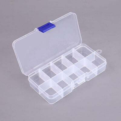 Blue Button Small Plastic Storage Box Removable 10 Grid Jewelry Organizer Case