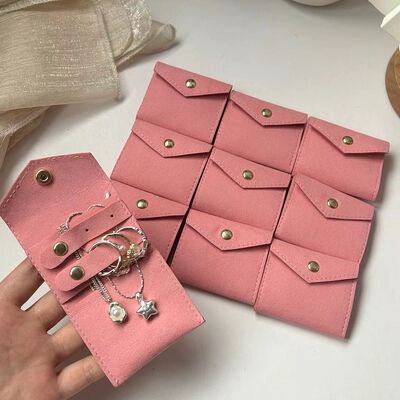 Compact Strawberry Pink Jewelry Organizer Bag for Rings Earrings Necklace 6x5.5cm