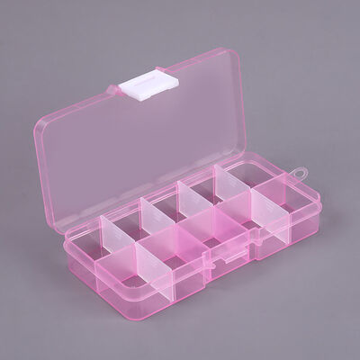 Mini Pink 10 Grid PP Plastic Storage Box Removable Organizer 12.8x6x2.3cm Size