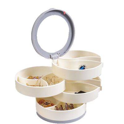 White Rotating Jewelry Organizer Box 10x10x10cm For Compact Storage