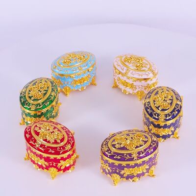 Enamel Oval Metal Jewelry Organizer Box Compact 8.9x5.9cm For Weddings Anniversaries
