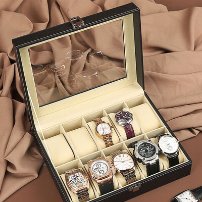 Black 10 Slot Watch Storage Box Luxury PU Organizer Display Case 0.8kg