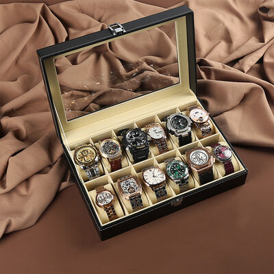 12 Slot Luxury Display Case Black for Storing Showcasing Watch Collection