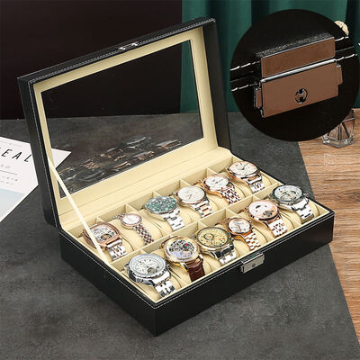 12 Slot Luxury Display Case Black for Storing Showcasing Watch Collection