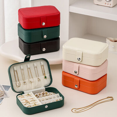Travel PU Leather Square Jewelry Organizer Box White with Velvet Lining