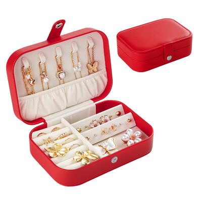 Jujube Red PU Leather Jewelry Organizer Box with Velvet Lined Interior