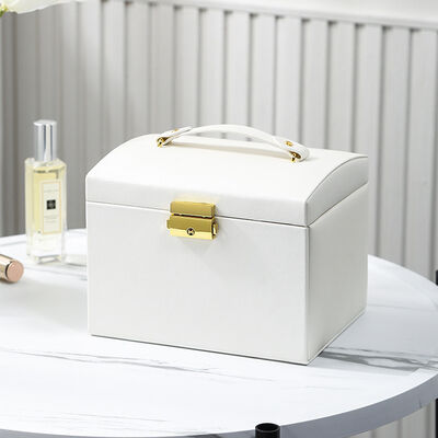 Blue PU Leather Jewelry Organizer Box with Mirror 18 × 15 × 14 cm