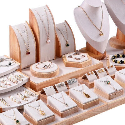 Retail Wood Jewelry Holder Stand Display Set For Necklaces Pendants